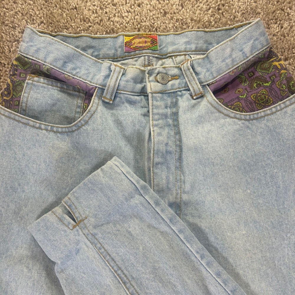 Jordache Jeans Women VTG 11/12 Size 2 Light Wash Paisley Tapered Leg, stain